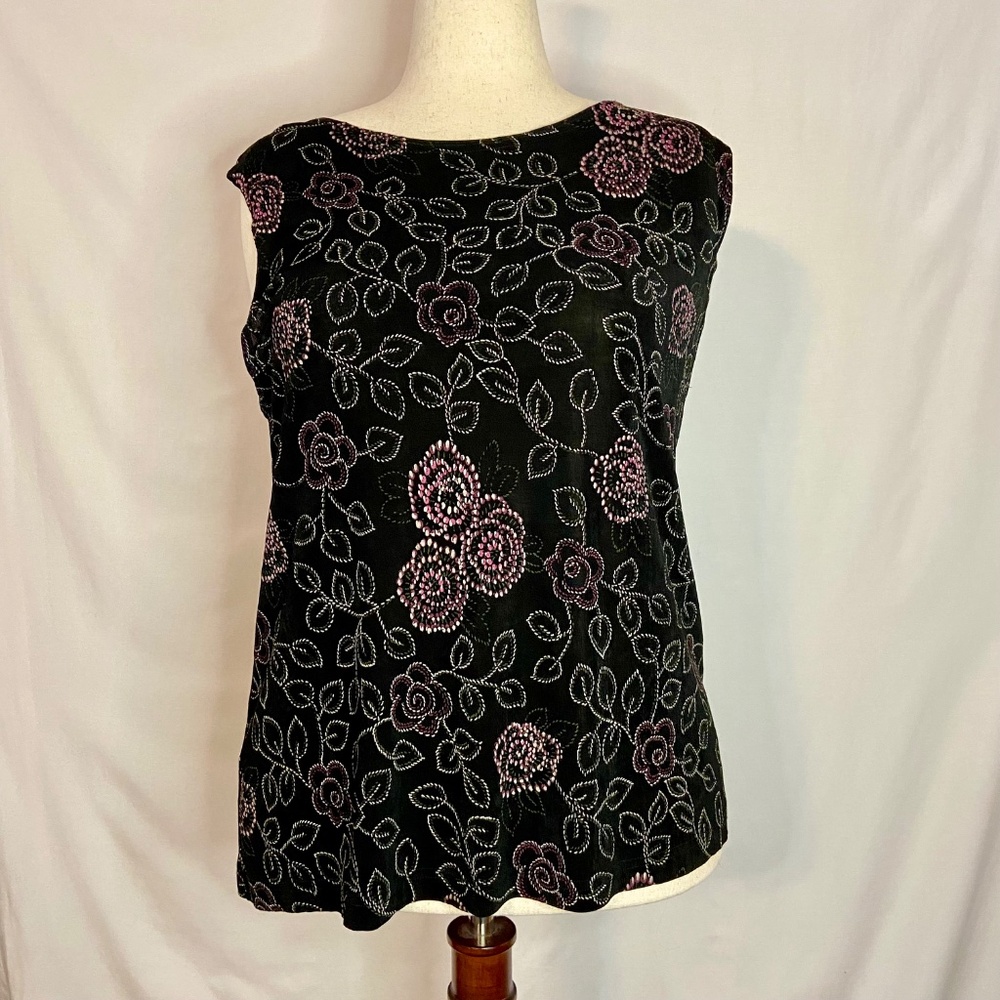 Vikki Vi Black & Flowered Print 2 Piece Tank and Jacket Twin Set Plus Size 1X - Picture 2 of 15